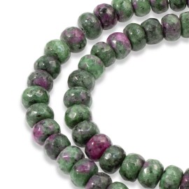 Unbranded Ruby Zoisite Faceted Rondelle Beads, Green Pink Gemstone 75Pcs/Strand