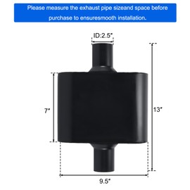 Floshine Universal Mufflers,Performance Automotive Exhaust Muffler，Single Chamber 2.5 inch inlet (ID) 2.5 inch outlet (ID) Black FH425109