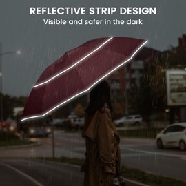 G4Free 62 Inch Windproof Inverted Umbrella with Reflective Stripe Large Compact Reverse Golf Umbrella for Rain 10 Ribs Double Canopy Travel Umbrella Automatic Open Close (Burgundy)