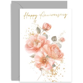 Happy Anniversary Card for Special Couple - Gold Rose Artwork Wedding Anniversary Card for Mum and Dad - Anniversary Greeting Card for Husband Wife - Cute Card | Blank Inside