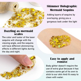 BowJian Gold Body Glitter Singer Concerts Gold Face Glitter Festival Rave Accessories Glitter Eyeshadow Gold Face Paint Gold Hair Glitter Gel Chunky Glitter Makeup Gold Glitter for Eye Lip Hair Nails