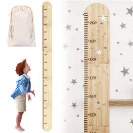 Children's Wooden Height Chart - Foldable Growth Measuring Bar (50-200 cm) for Wall Mounting, Ideal for Children's Room, Birthday Gift, Christening Gift or Birth Includes Canvas Storage Bag (27 x 42