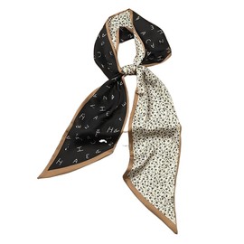 GIMIRO Satin Silk Scarf 148 x 13.5 cm Tie Double Layer Waistband for Blazer, Coat, Dress, Cream Black Mini Flower