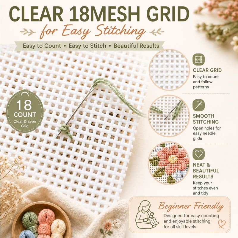 Knitgrip 15 Pcs 18 Mesh Needlepoint Canvas Pre-Cut Blank White