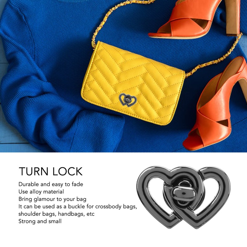 Purse Twist Lock Alloy Double Love Heart Decorative Shinny Handbag