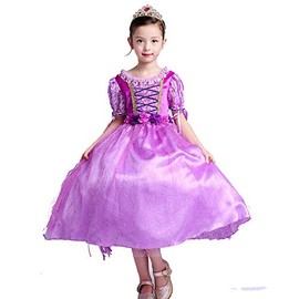 MANAMANA Rapunzel Children's Dress, Princess Dress, Tiara, Stick, 3-piece Set, Kids Costume, Purple, Girls, 130, 130cm, Purple