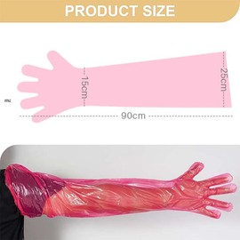 Pack of 30 Long Sleeve Veterinary Gloves, Stretchy Disposable Gloves, Gloves for Livestock Insemination, Disposable Soft Plastic Film Gloves, Veterinary Gloves, Extra Long Cuff 90 cm, Red