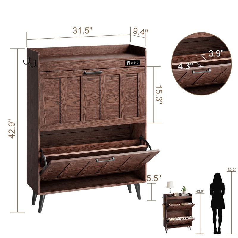 ChooChoo Shoe Storage Cabinet with 2 Flip Drawers, Deodorizing Shoe