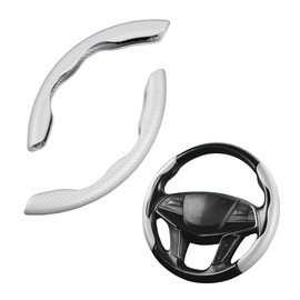 Car Steering Wheel Cover, Carbon Fiber PU Leather Segmented Steering Wheels Protector, Breathable Anti Slip Durable Auto Interior Accessories for Women Men (Carbon Fiber White)