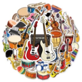 Musical Instrument Sticker Set, 50 Pieces, Cute Decoration for Car, Laptop, Skateboard, Bicycle, Moped, Motorcycle, Bicycle, Computer, Suitable for Adults and Children