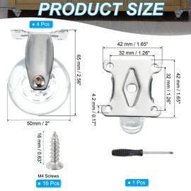 PATIKIL 2 Inch Fixed Caster Wheels, 4 Pcs Clear PU Rigid Caster Wheels Non-Swivel Furniture Wheels 198 Lbs with Screws Screwdriver for Cabinet Workbench Cart Trolley