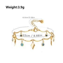 Rrdaily 18K Gold Evil Eye Hamsa Anklets, Classic Adjustable Fatima Hand Thin Chain Anklets, Protection Blessing Lucky Jewelry Gifts for Women Teen Girls (S)