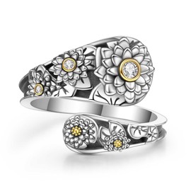 Sterling Silver Water Lily Spoon Ring Vintage Floral Jewelry Gift of July Birth Month Flower Adjustable Band for Women Birthday Teen Girls Graduation