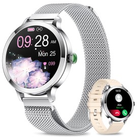 niolina Smart Watches for Women, 1.106" AMOLED Small Screen Smartwatch Answer/Make Call for Android iOS Phones, IP68 Waterproof Fitness Activity Tracker with Heat Rate Sleep Monitor SpO2, Silver