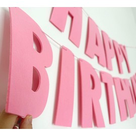 Pink Happy Birthday Banner for Girls Women - Felt NO DIY Happy Birthday Sign, Pink Birthday Party Decorations