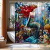 FAXTOZ Nautical Mermaid Shower Curtain Stained Glass Underwater Ocean Coastal
