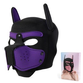 Adults Neoprene Puppy Hood Mask Pup Play Gear, Removable Cosplay Dog Full Face Pup Hood Pup Mask (Purple)