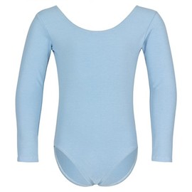 Tanzmuster Children’s Long Sleeve Ballet Suit Lilly with Round Neck and Back Neck Basic ballet jersey in the colours pink, white, light blue, black, burgundy, navy blue, lavender and purple., blue, 164/170