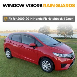 Window Visors Rain Guards Compatible with 2009-2014 Honda Fit Hatchback 4 Door, Acrylic Tape-On Style Window Sun Deflector Shield Cover for 09-14 Fit Hatchback