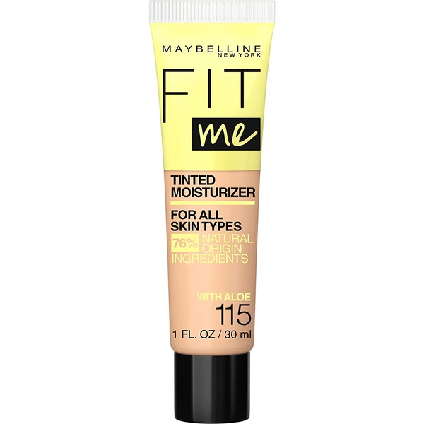 Maybelline Fit Me Tinted Moisturizer, Fresh Feel, Natural Coverage, 12H Hydration, Evens Skin Tone, Conceals Imperfections, 115, 1 Fl Oz