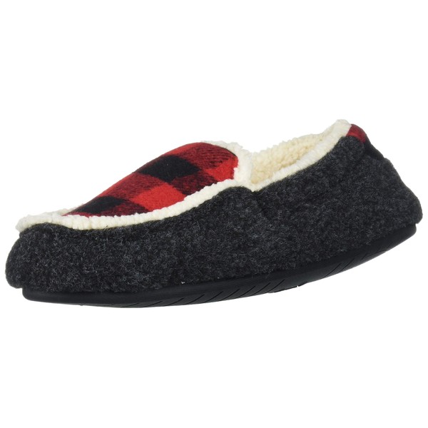 Dearfoams Unisex-Baby Hunter Kids Felted Microwool and Plaid Moccasin Slipper, Black, 9-10 Toddler Medium US Toddler
