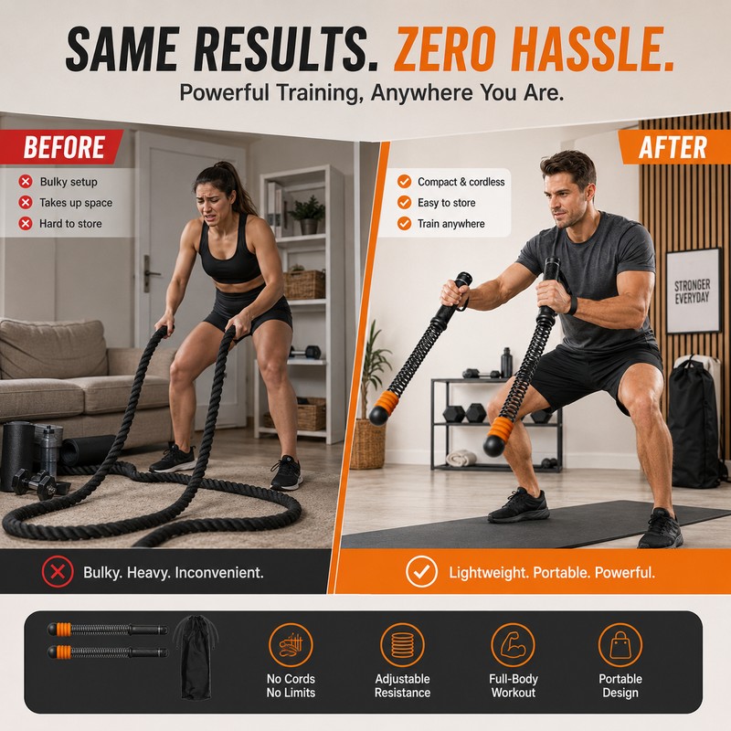 Adjustable Ropeless Battle Ropes for Home Gym Workouts – Portable