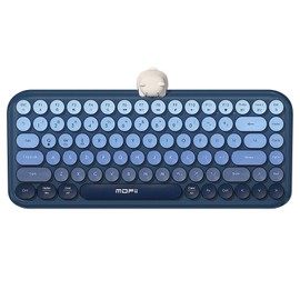 Colorful Wireless Keyboard with Magnetic Bear, Bluetooth/2.4G Dual Mode, Compact TKL Quiet Membrane Keyboard, Cute Gradient Retro Round Keycaps, Compatible with PC/Laptop/Tablet/Smartphone (Blue)