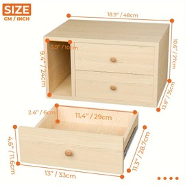 Floating Nightstand Set of 2 with Drawers, Small Bedside End Table with Open Storage Shelf, Modern Floating Night Stand for Bedroom, Wood Wall Mounted Desk with 2 Drawers for Living Room (Natural)
