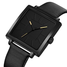 Simplicity Square Women Wrist Watch Elegant Analog Quartz Watch with Leather Strap Waterproof Fashion Wrist Watch for Women and Girls Black, Black Black, Strap.