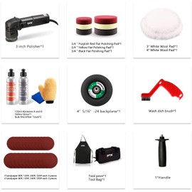 SPTA Mini Orbital Polisher - 3 Inch 10mm/780W Variable Speed Dual Action With Polishing Pads, Sanding Discs, Pad Conditioning Brush