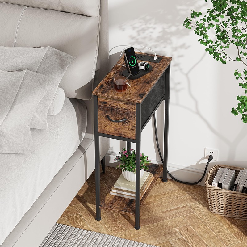 Vagusicc End Table Set of 2 with Charging Station, Narrow