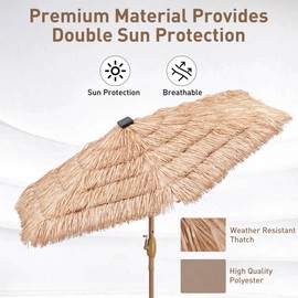 GDY 7.5ft Tiki Patio Umbrella with 18 LED Lights, and Umbrella Base, for Garden, Beach, Deck, Backyard & Pool