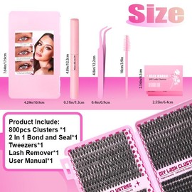 4 in 1 Eyelash Extensions Kit, 1 Set False Eyelashes with Bond and Seal & Tweezers & Brush, Professional Eye Makeup Accessories for Women & Girls, DIY Lash Clusters Cosmetic:_4 Piece Set-3468_1 set