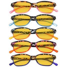 Eyekepper 5 Pack Blue Lens Glasses Women Screen Light Filter Blocking UV Rays Readers for Reading Computer Amber Tinted +1.00