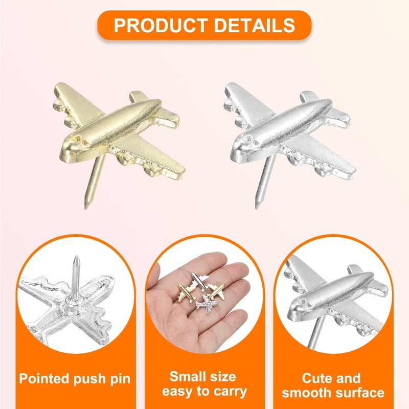 PATIKIL Airplane Push Pin, 60 Pcs Decorative Metal Push Pin