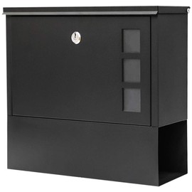 KYODOLED Locking Mailbox Wall Mount,Locked Mailboxes for Outside,Mail Box with Key Lock,Large Capacity Mailbox for Newspapers,14.3 x 4.1 x 11.8 Inch, Black