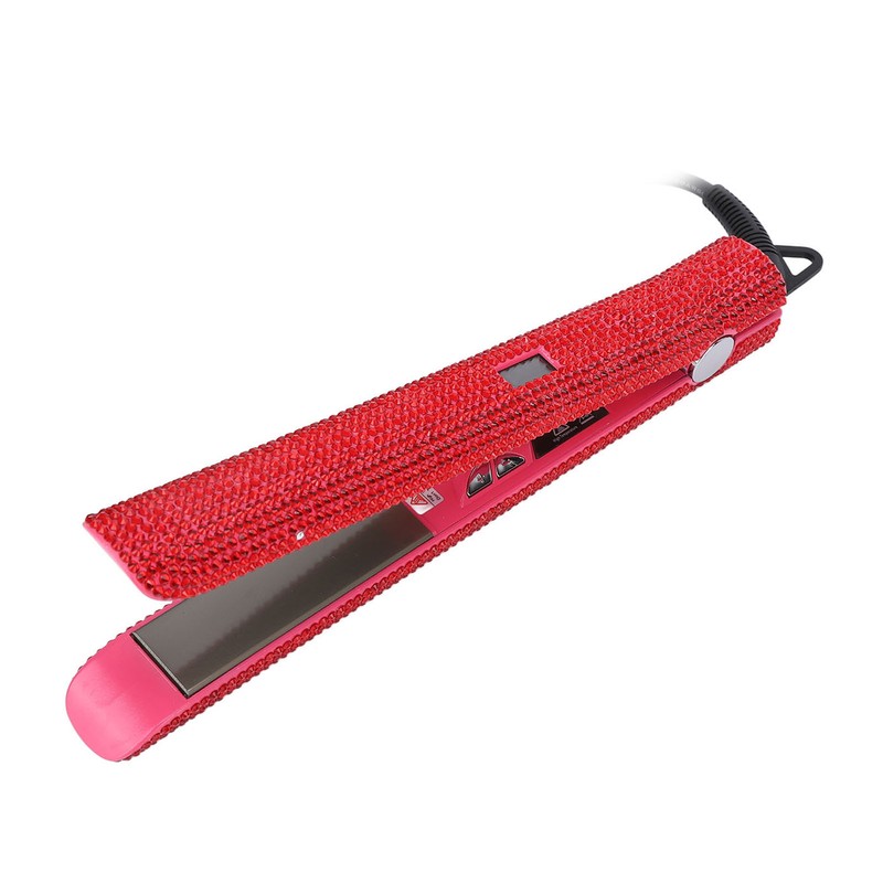 Professional Red Hair Straightener Titanium Curler Straightening Curling Rhinestone Flat