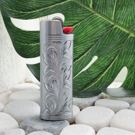 Vintage Metal Lighter Case Cover Holder fits BIC Full Standard Size Lighter J6 Metal Lighter Case Cover Holder Vintage Retro Lighter case in Silver Color