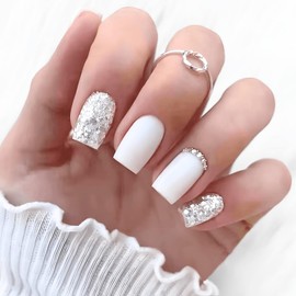 COLORBIRD Z607 Nail Tips, Short, 24 Pieces, White, Nail Tips, Short, Cute, Ballerina, Square