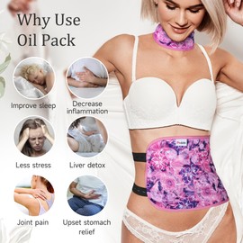 Pedobi Reusable Castor Oil Pack Wrap for Liver Detox, Castor Oil Wrap for Stomach Less Mess, Elastic Strap Bamboo Cotton Machine Washable Anti Oil Leak 2pcs