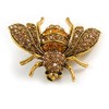 Vintage Inspired Champagne/Amber Crystal Bee Brooch In Aged Gold Tone
