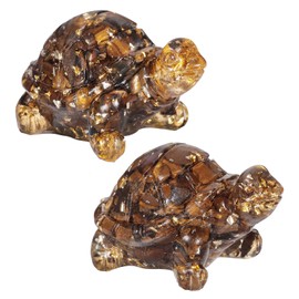 Nupuyai Pack of 2 Crystal Turtle Figurine Decorative Resin Gemstone Figures Animal Healing Stone Tortoise Feng Shui Statue Sculpture Lucky Charm for Home Office Decoration, Tiger's Eye Stone