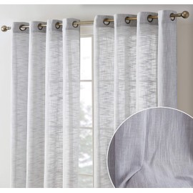 HLC.ME Madison Faux Linen Textured Semi Sheer Privacy Light Filtering Transparent Window Grommet Floor Length Thick Curtains Drapery Panels Office & Living Room, 2 Panels (54 W x 84 L, Light Grey)