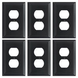 6-Pack Duplex Outlet Cover Plate, Decorative Matte Black Switch Plates and Outlet Covers, Natural Bamboo Fiber Wall Plates for Electrical Outlets, 1 Gang Receptacle Cover, Corrosion Resistant