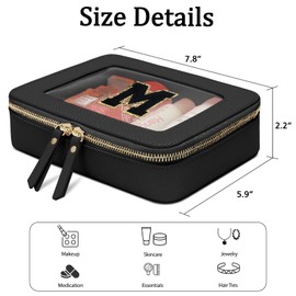 CLOUDWINGS Cosmetic Bags for Women - Initial Toiletry Bag for Girls with Zipper, Clear & Potable Makeup Bag for Travel, Cosmetic Pouch Perfect Gifts for Graduation (Black, M)