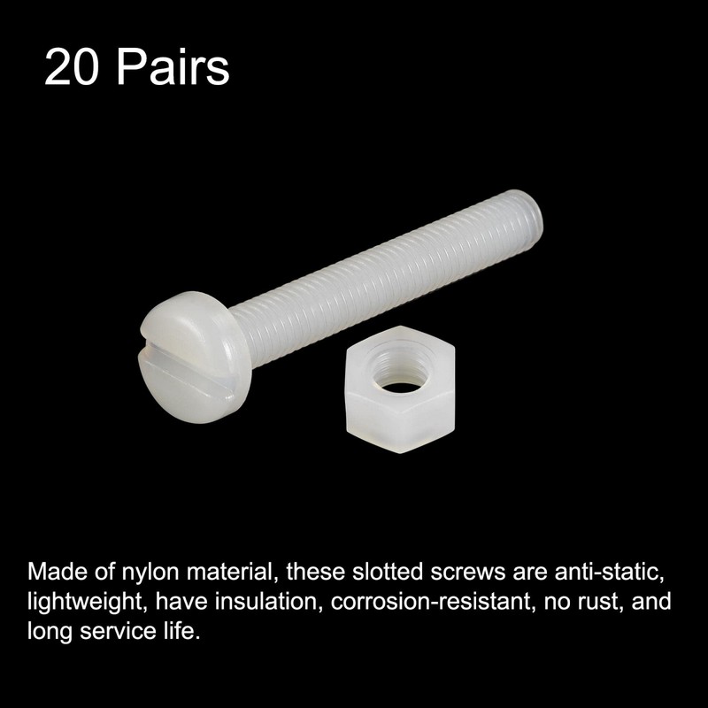 sourcing map 20 Pairs Nylon Screw Nut Assortment, M5x35mm Slotted