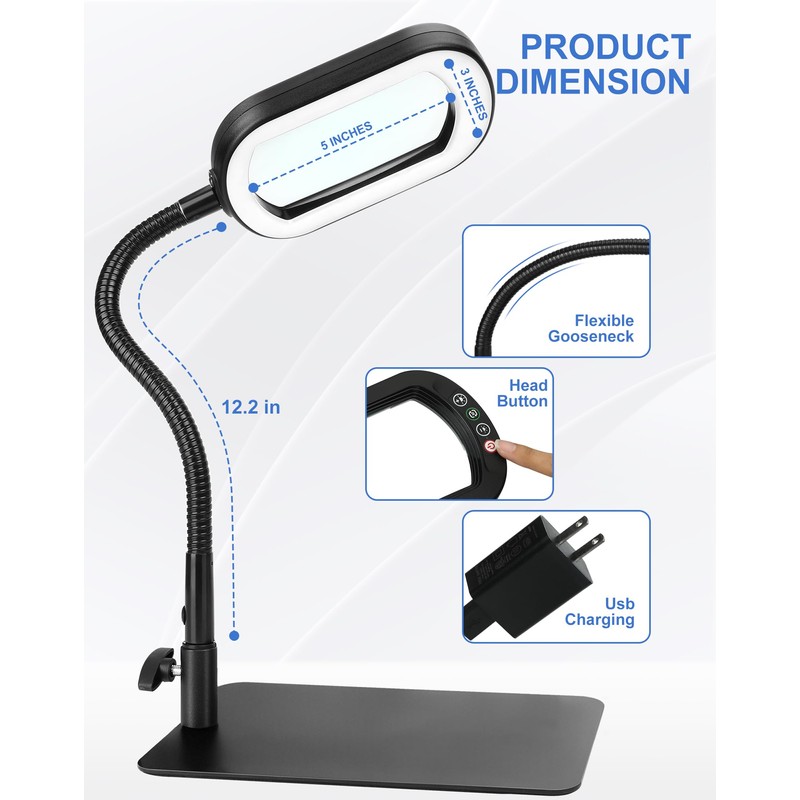 IVMAIE 10X Magnifying Glass with Light and Stand LED Magnifier