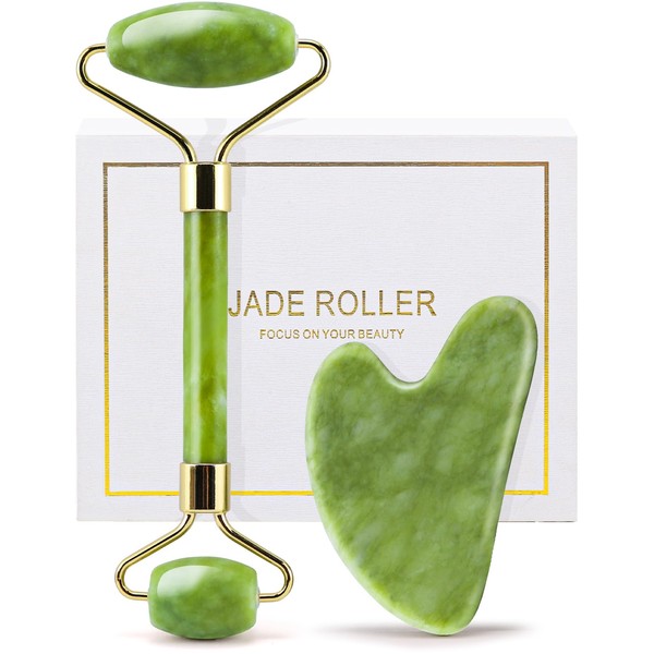 huefull Genuine Jade Roller & Gua Sha Set for Face,