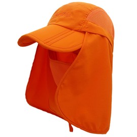 Connectyle Mens UPF 50+ Sun Cap Fishing Hats with Removable Face Mask Neck Flap, Orange, One Size
