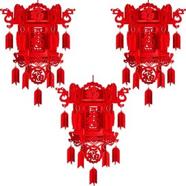 3 Pieces Chinese Festival 3D Lantern Chinese Festival and Celebration Lantern 3D Puzzle Lantern Chinese New Year Lucky Red Fu Lantern Chinese Hang Lanterns for Holiday and Home Decoration